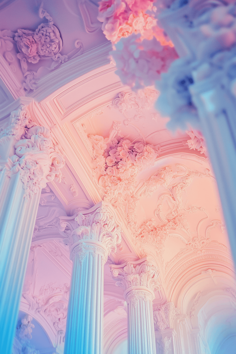 Classical colonnade with an ornately decorated ceiling